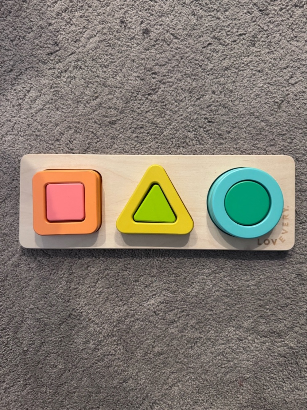 LOVEVERY Wooden Shape Stacking Board - Pastel Orange, Yellow & Teal